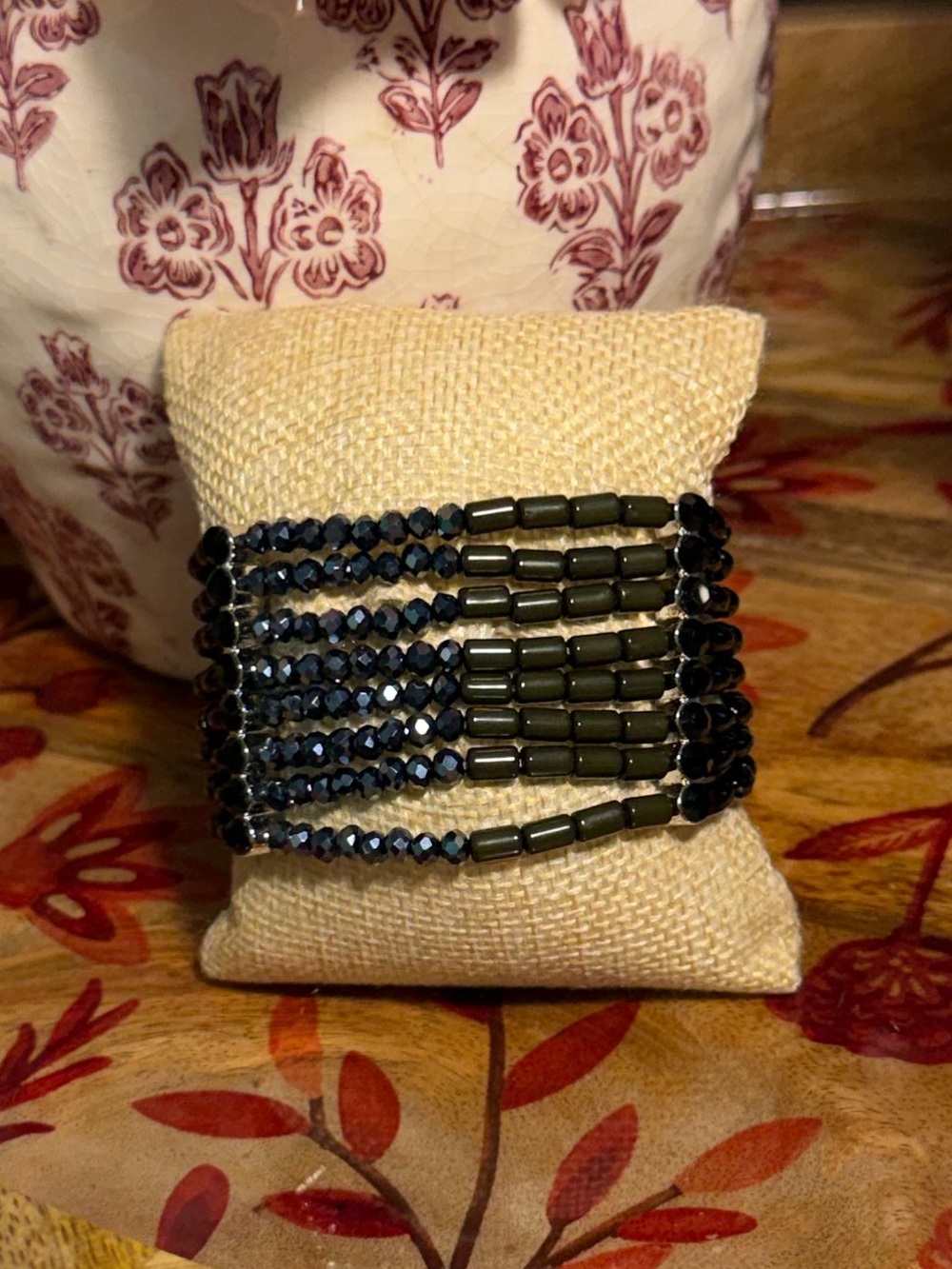 Jbloom “Yasmin” 8 strand bracelet in Black and silver stainless steel adjustable